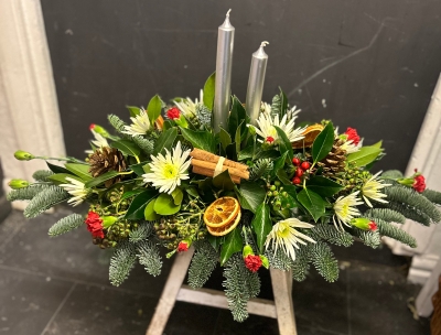 Christmas Long Table Arrangement with Candles